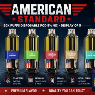 American Standard 50K Puffs Disposable Pod 5% Nic – Display of 5