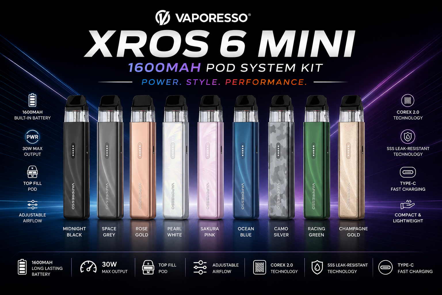 Vaporesso - Xros 6 Mini 1600mAh Pod System Kit
