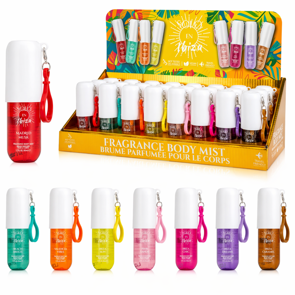 Solo En Ibiza Fragrance Body Mist Display of 24 Assorted